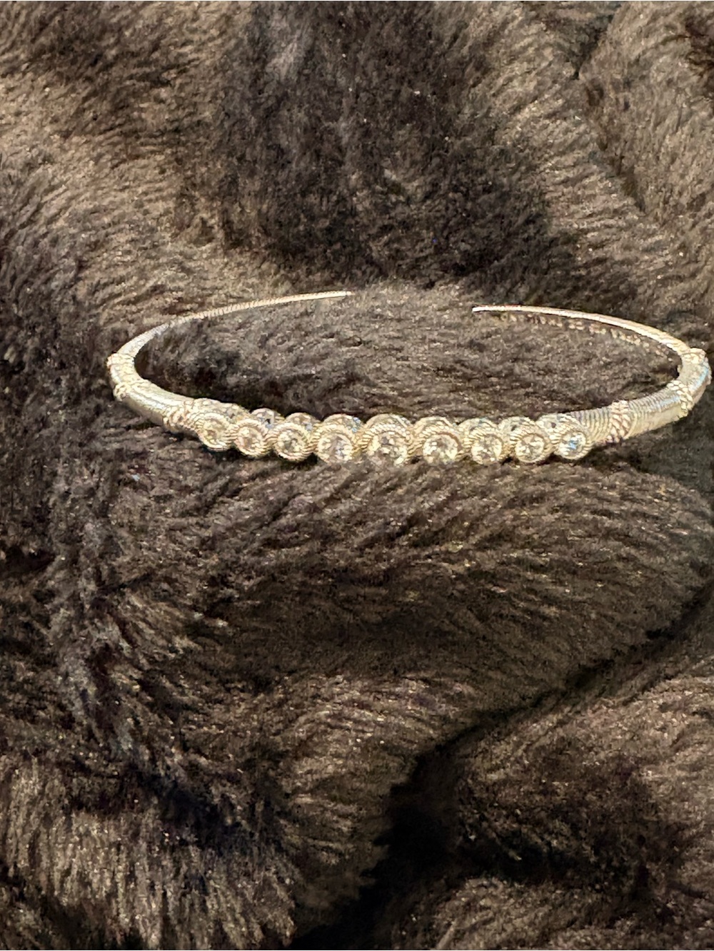 Judith Ripka Sterling Silver CZ Thin Cable Cuff Bracelet